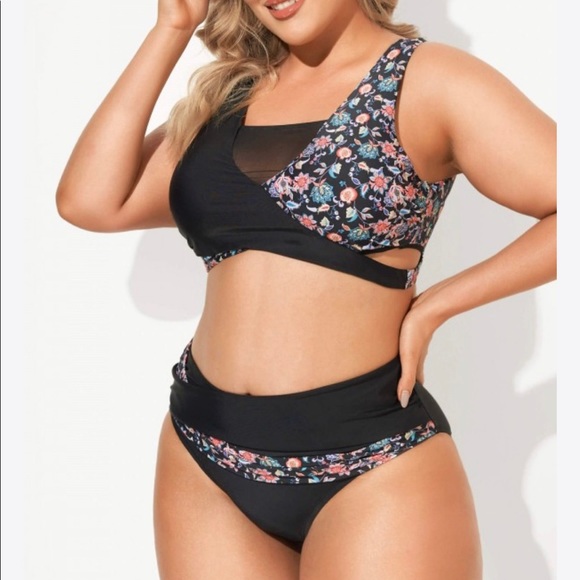 NWT Flattering and comfortable Meet Curve High Waist Mesh Bikini black floral - Picture 2 of 11